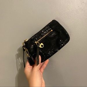 Black sequin coach wristlet